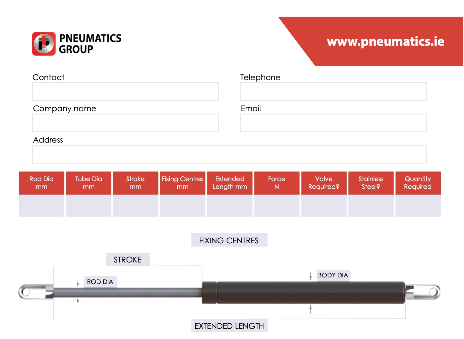 Gas Strut Identification Form - Pneumatics Group - Ireland